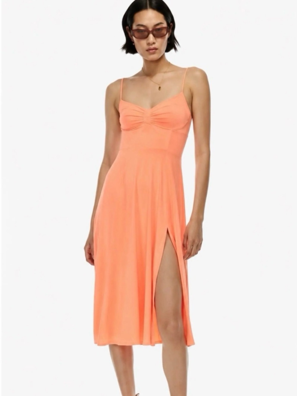 Aritzia Wilfred Coral Midi Dress with Side Slit - Tencel Lyocell Blend - Small